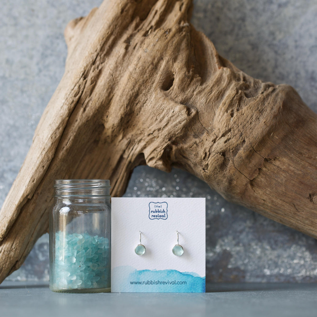 Sea Glass & Silver Petite Drop Earrings - Seafoam