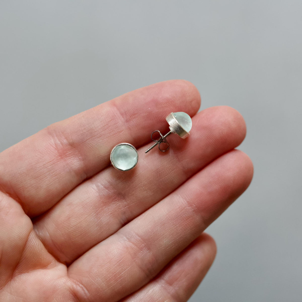 Sea Glass & Silver Petite Stud Earrings - Seafoam