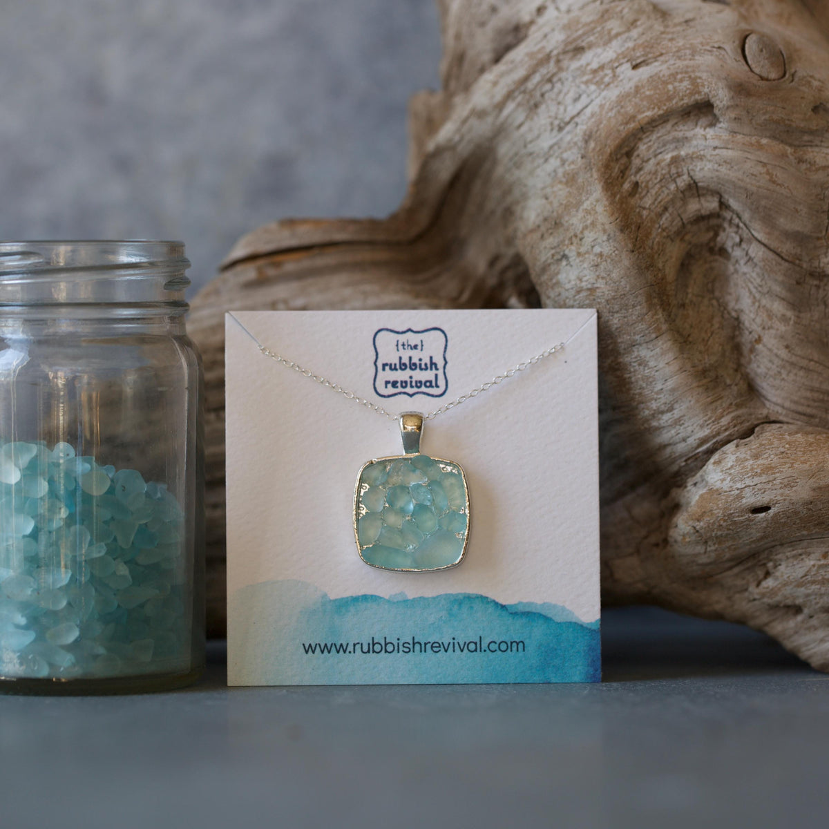 Sea Glass & Silver Mosaic Necklace - Seafoam