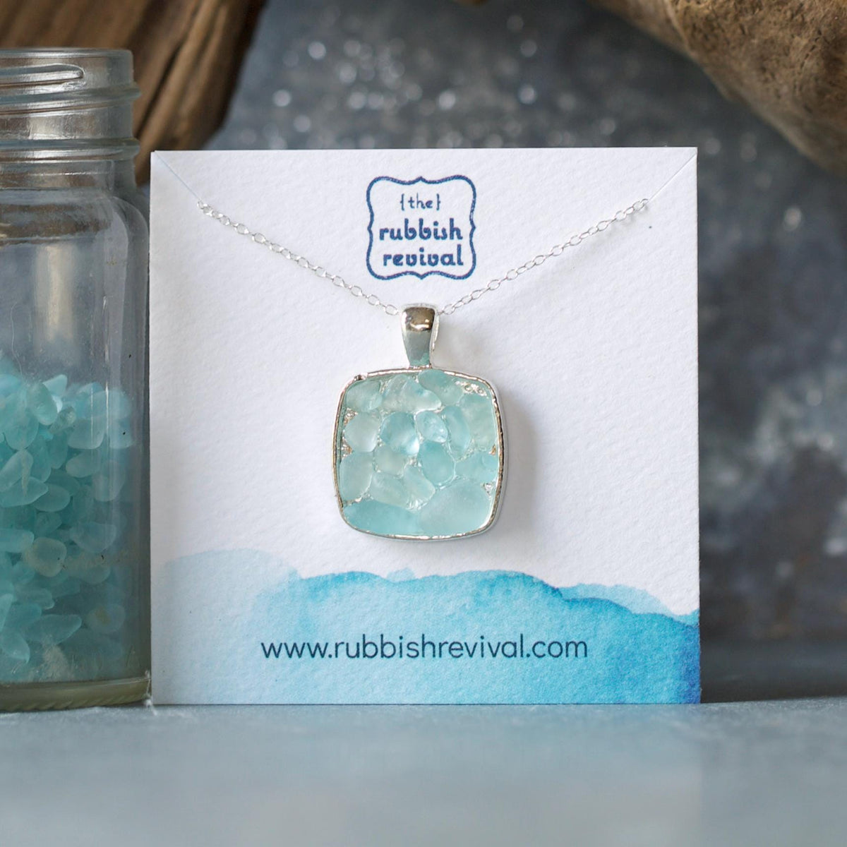 Sea Glass & Silver Mosaic Necklace - Seafoam