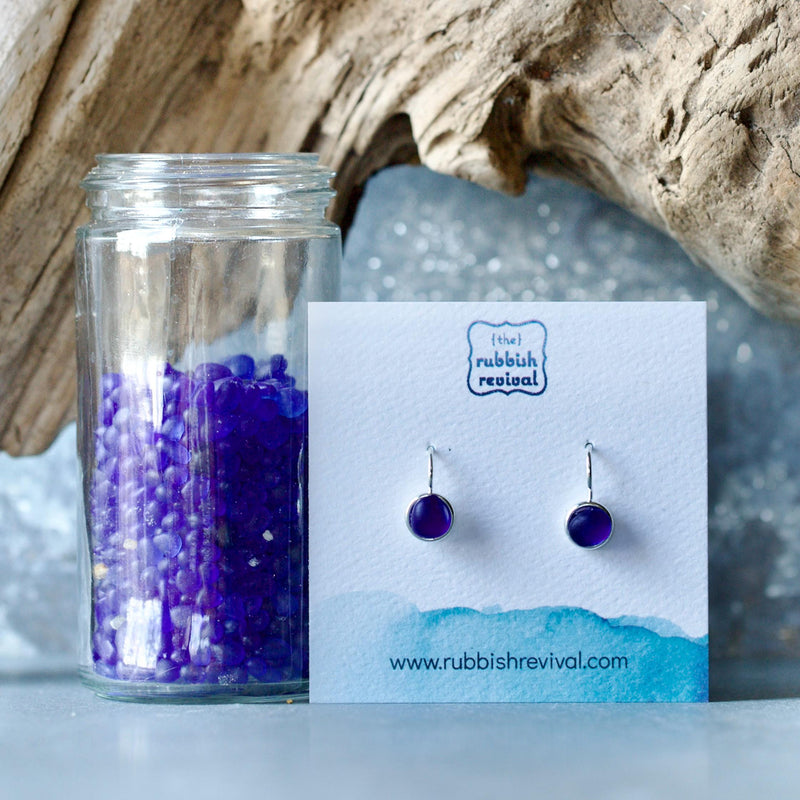 Sea Glass & Silver Petite Drop Earrings - Royal Blue