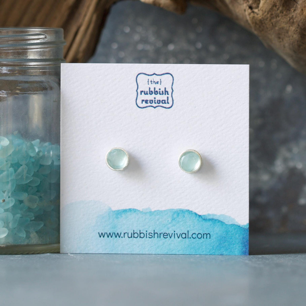 Sea Glass & Silver Petite Stud Earrings - Seafoam