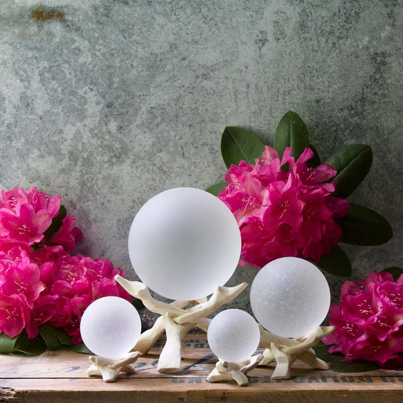 White - Seaglass Ball with Driftwood or Geometric Metal Stand
