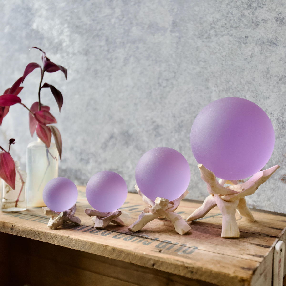 Purple - Glass Ball with Wooden or Geometric Metal Stand