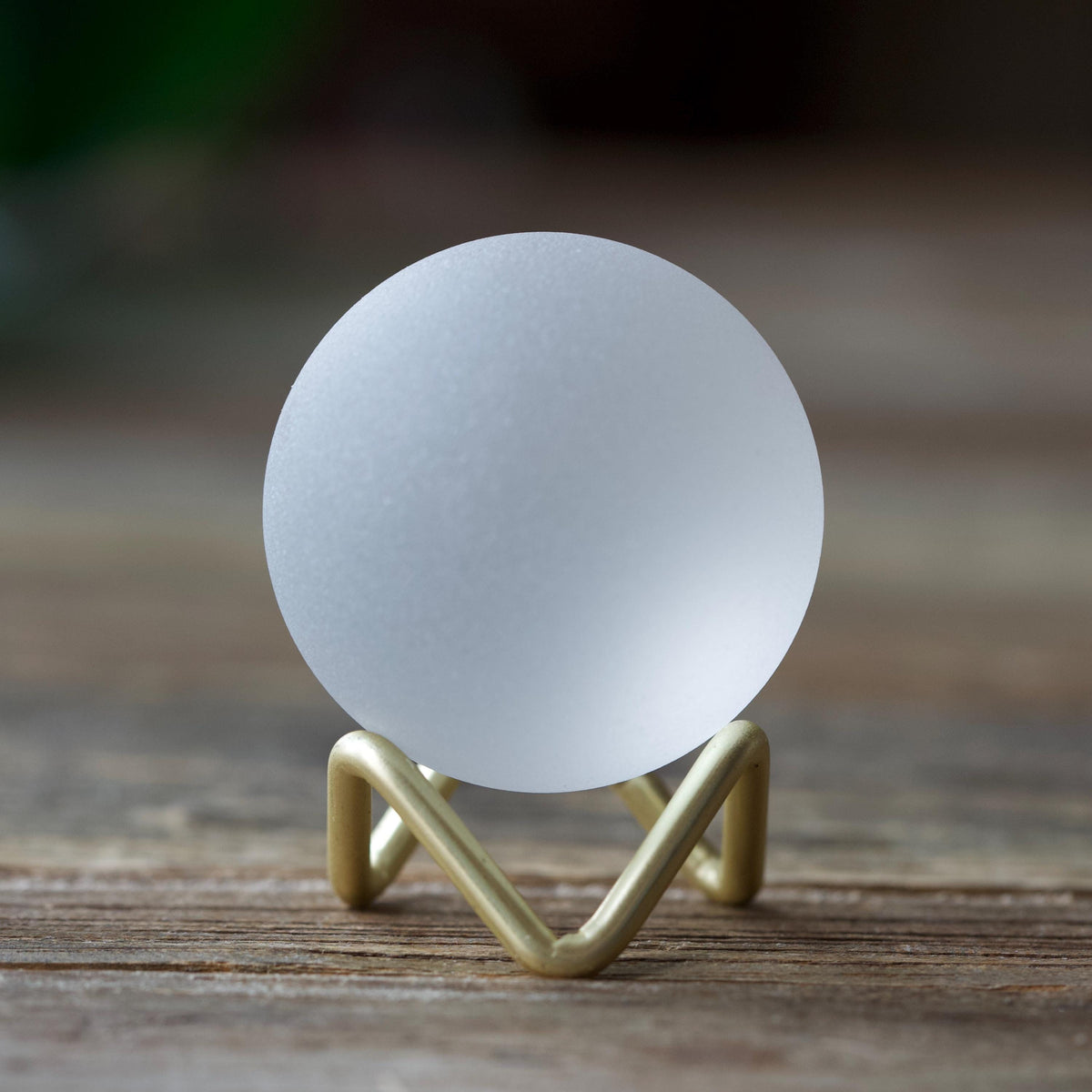 White - Seaglass Ball with Metal Stand