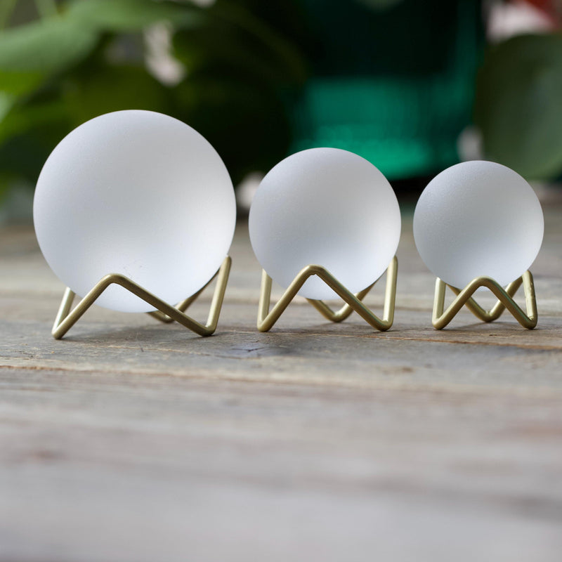 White - Seaglass Ball with Metal Stand