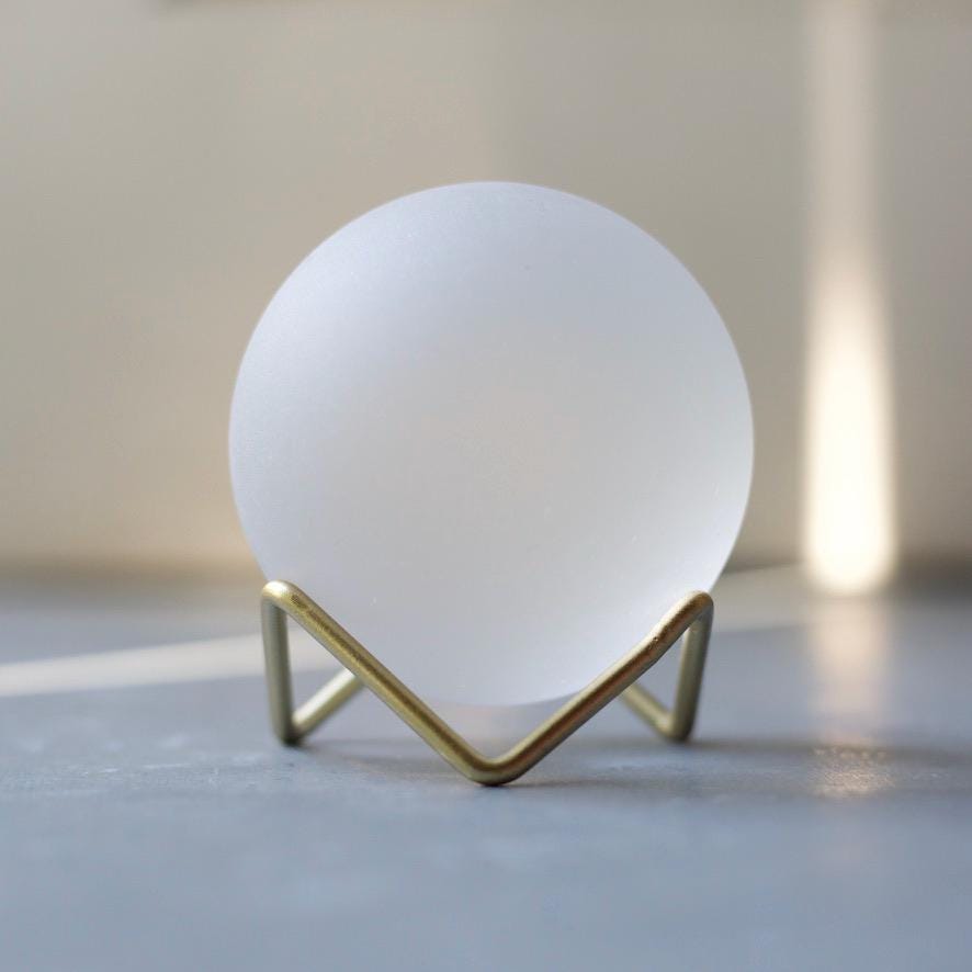 White - Seaglass Ball with Metal Stand