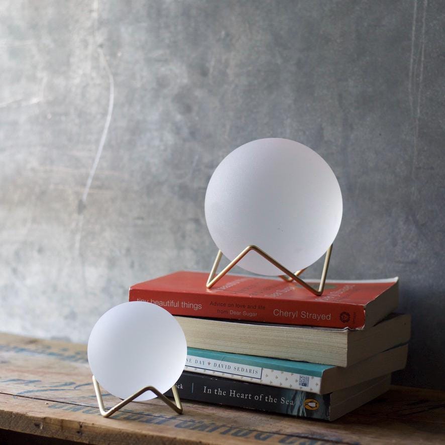 White - Seaglass Ball with Metal Stand