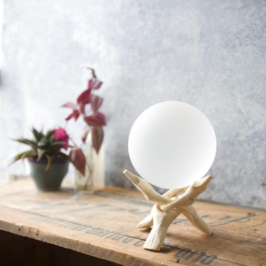 White - Seaglass Ball with Driftwood or Geometric Metal Stand
