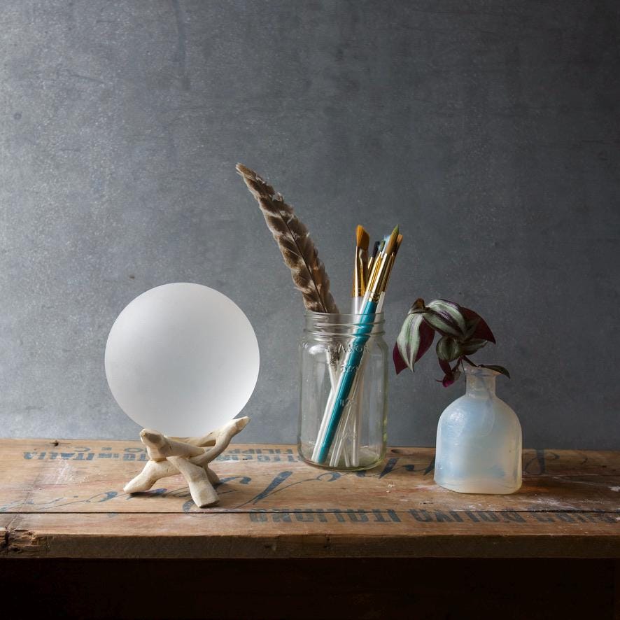 White - Seaglass Ball with Driftwood or Geometric Metal Stand
