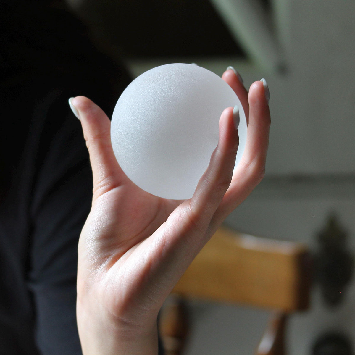 White - Seaglass Ball with Driftwood or Geometric Metal Stand