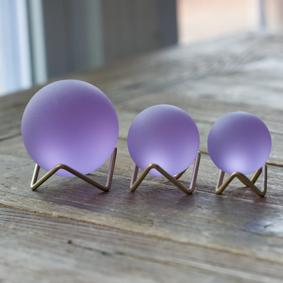 Purple - Seaglass Ball with Metal Stand