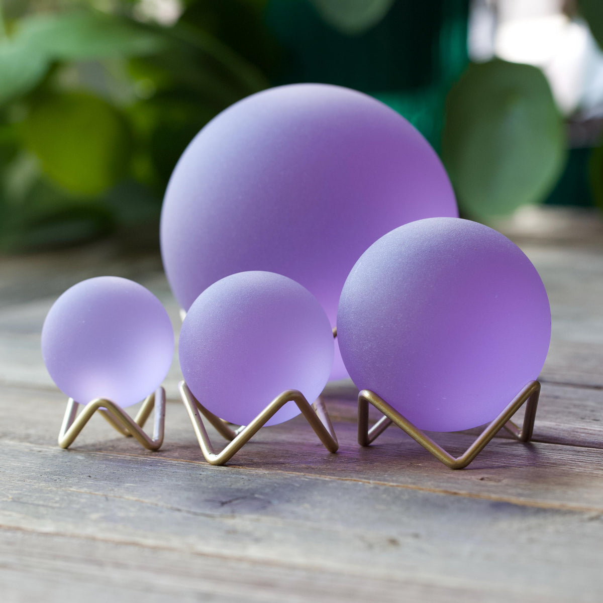 Purple - Seaglass Ball with Metal Stand