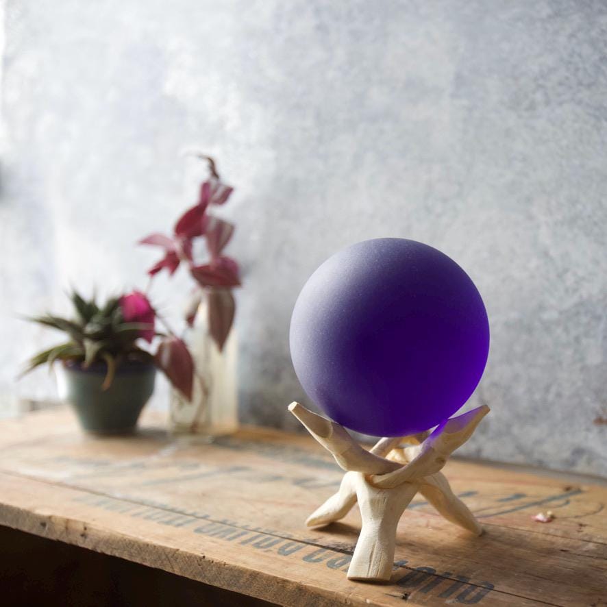 Ocean Deep - Seaglass Ball with Driftwood or Geometric Metal Stand
