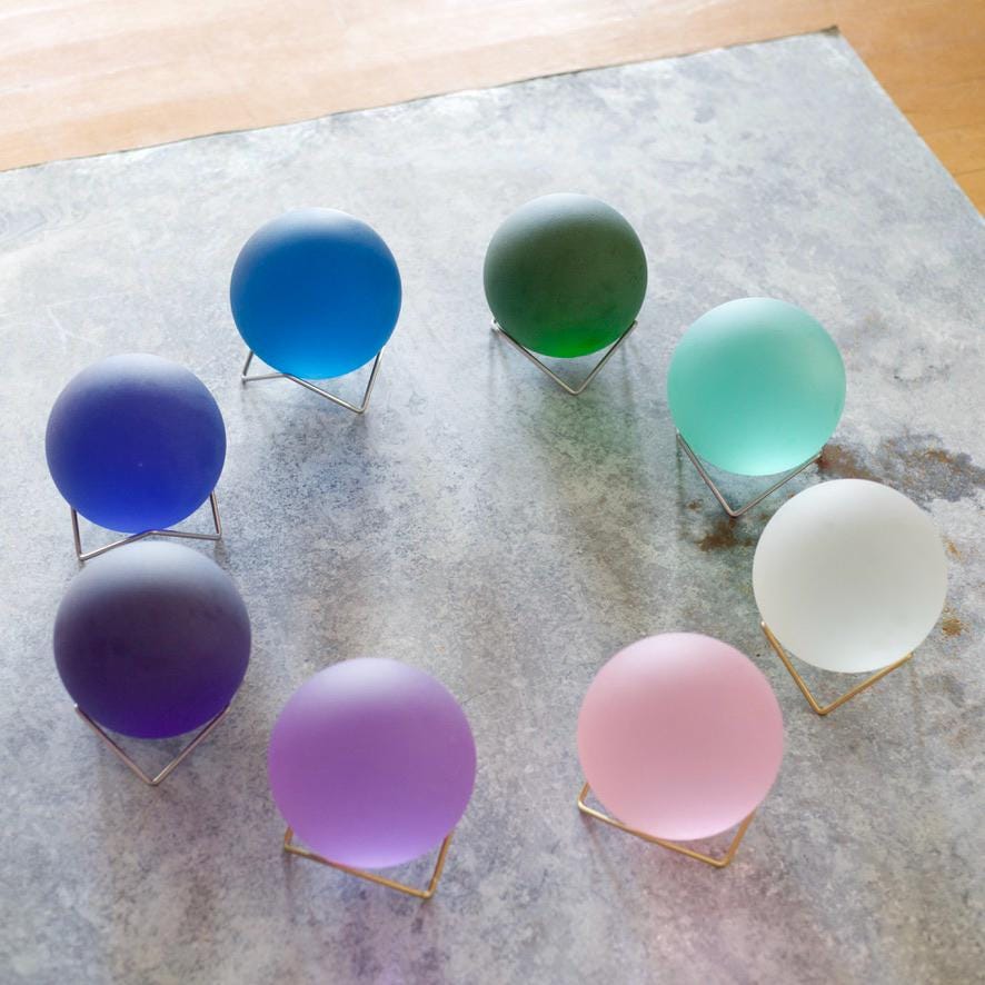 Aqua - Super Jumbo Seaglass Ball w/ Driftwood or Geometric Metal Stand