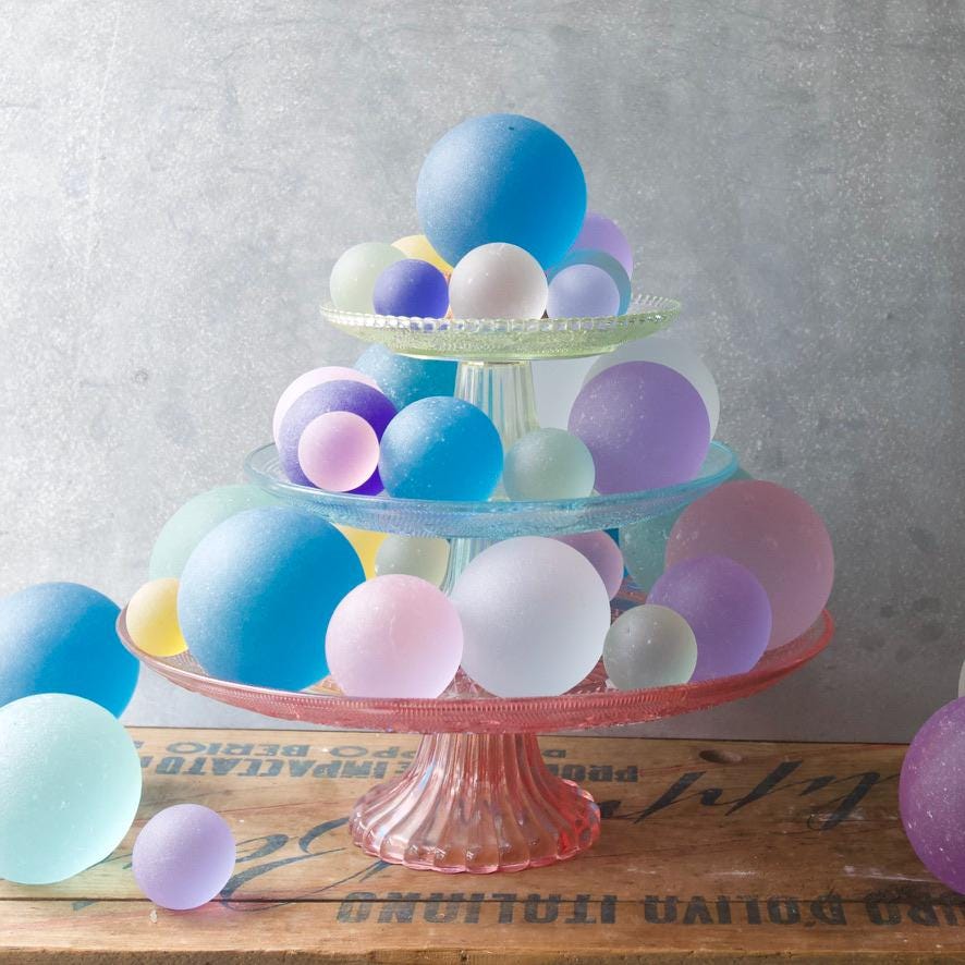 Aqua - Super Jumbo Seaglass Ball w/ Driftwood or Geometric Metal Stand