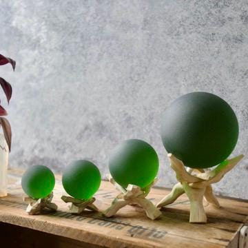 Green - Seaglass Ball with Driftwood or Geometric Metal Stand
