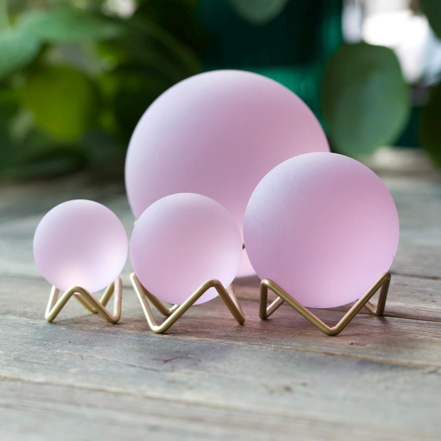 Pink - Seaglass Ball with Driftwood or Geometric Metal Stand