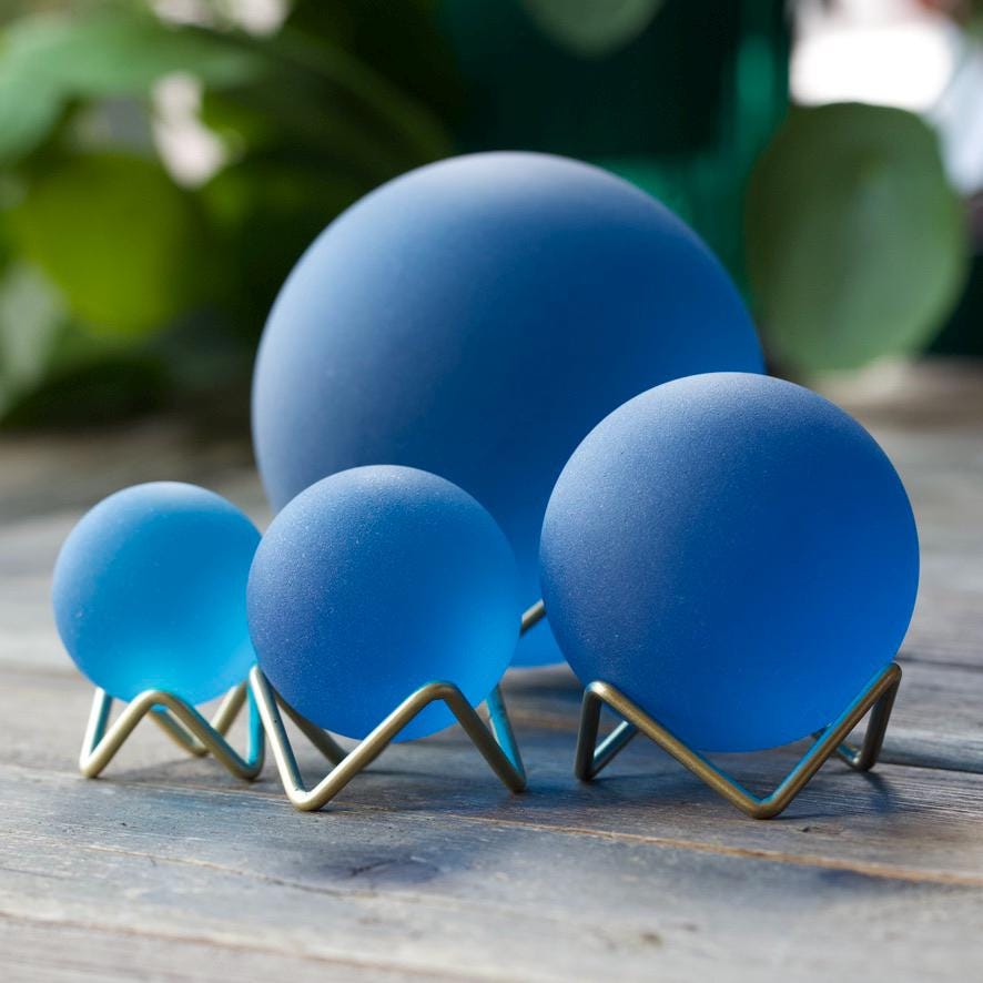 Aqua - Seaglass Ball with Driftwood or Geometric Metal Stand