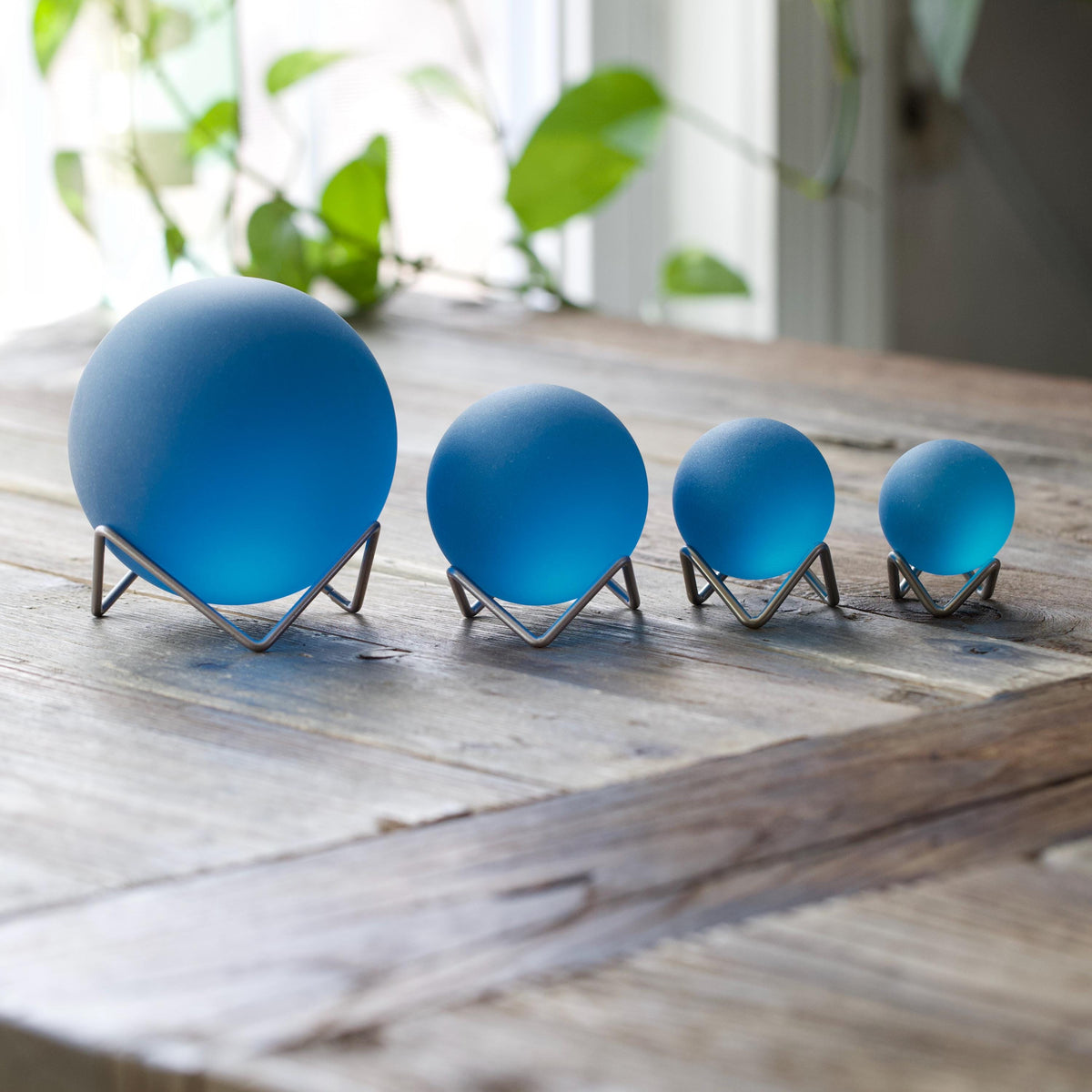 Aqua - Seaglass Ball with Driftwood or Geometric Metal Stand