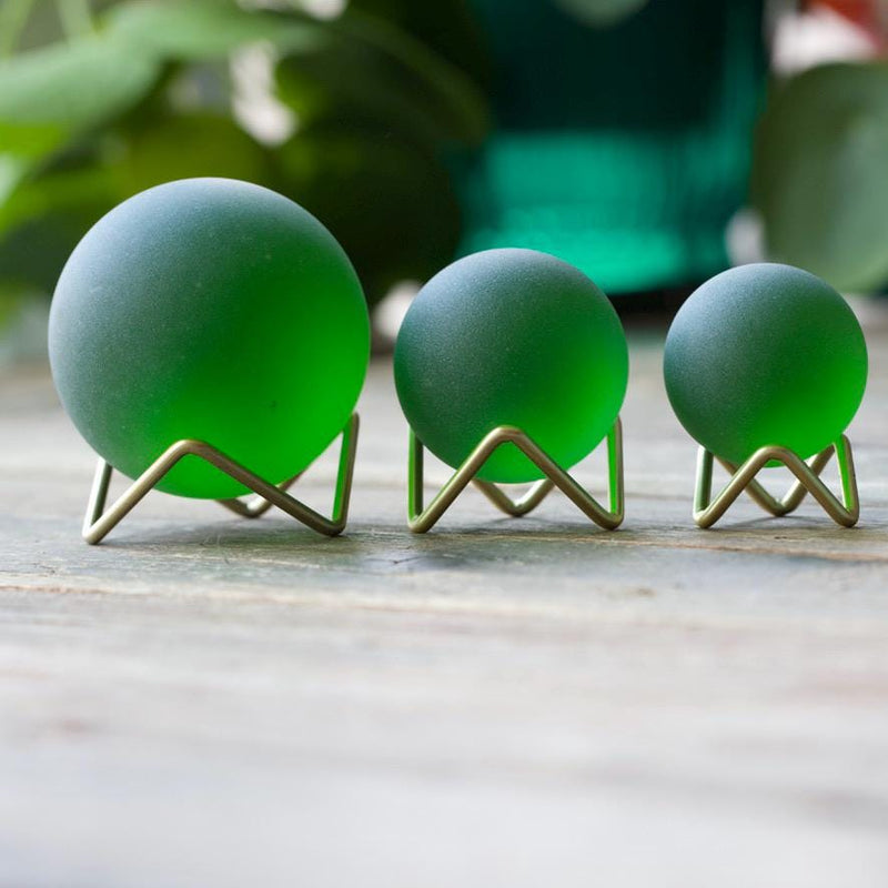 Green - Seaglass Ball with Driftwood or Geometric Metal Stand