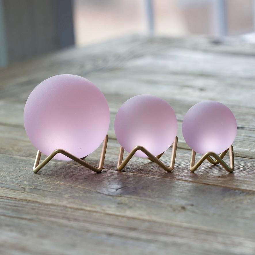 Pink - Seaglass Ball with Driftwood or Geometric Metal Stand