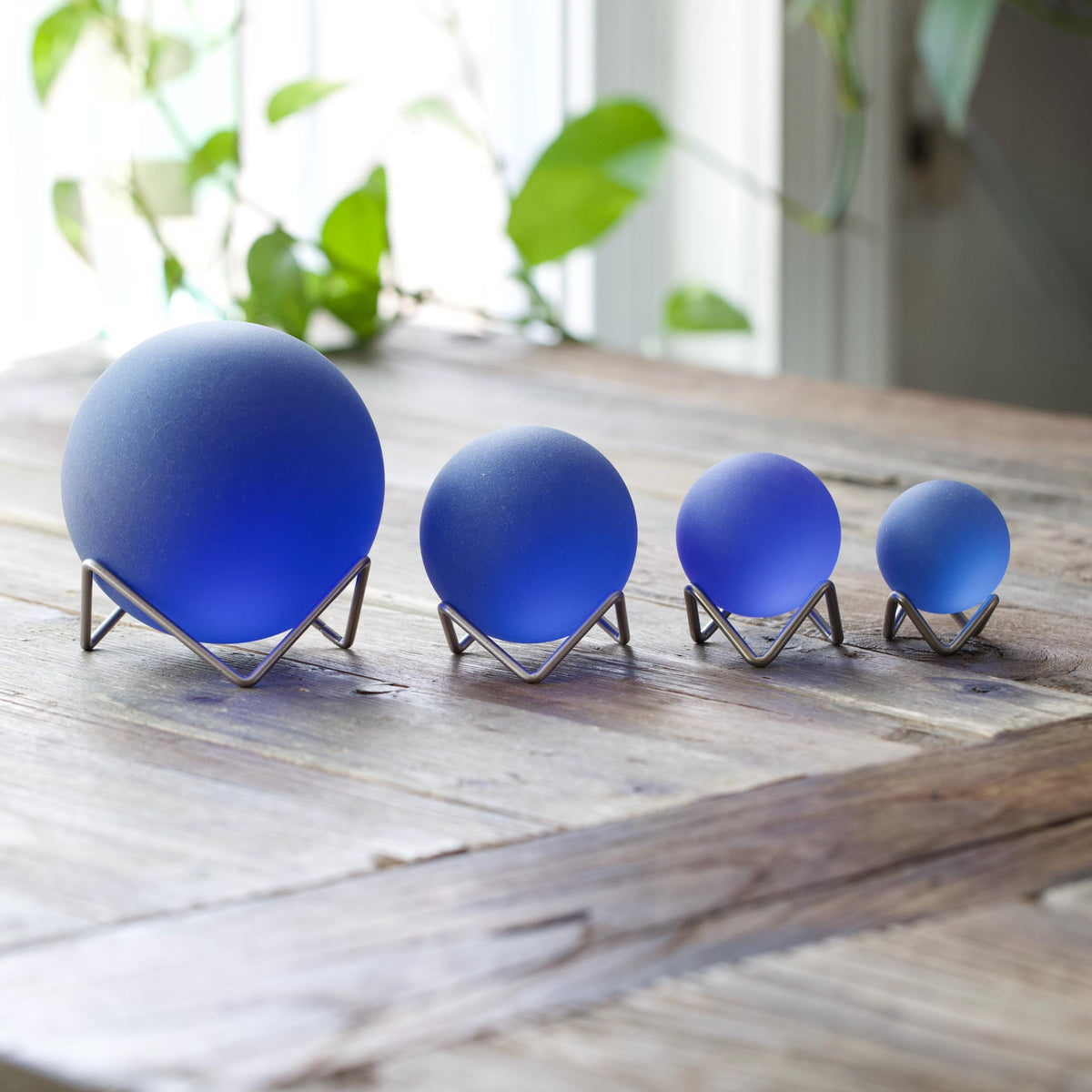 Twilight - Seaglass Ball with Driftwood or Geometric Metal Stand