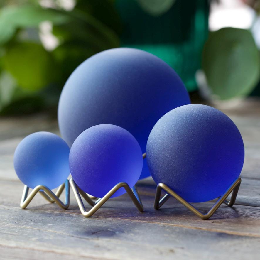 Twilight - Seaglass Ball with Driftwood or Geometric Metal Stand