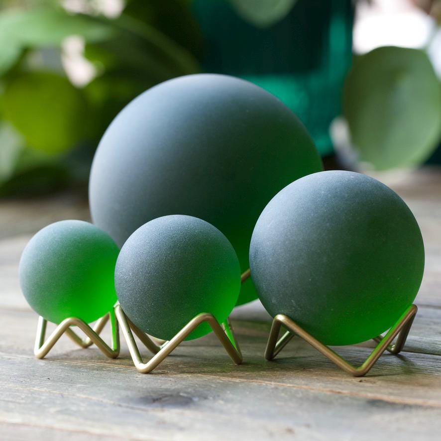 Emerald - Super Jumbo Seaglass Ball w/ Driftwood or Geometric Metal Stand