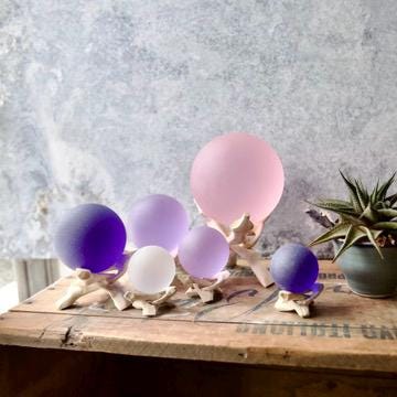 Pink - Super Jumbo Seaglass Ball w/ Driftwood or Geometric Metal Stand