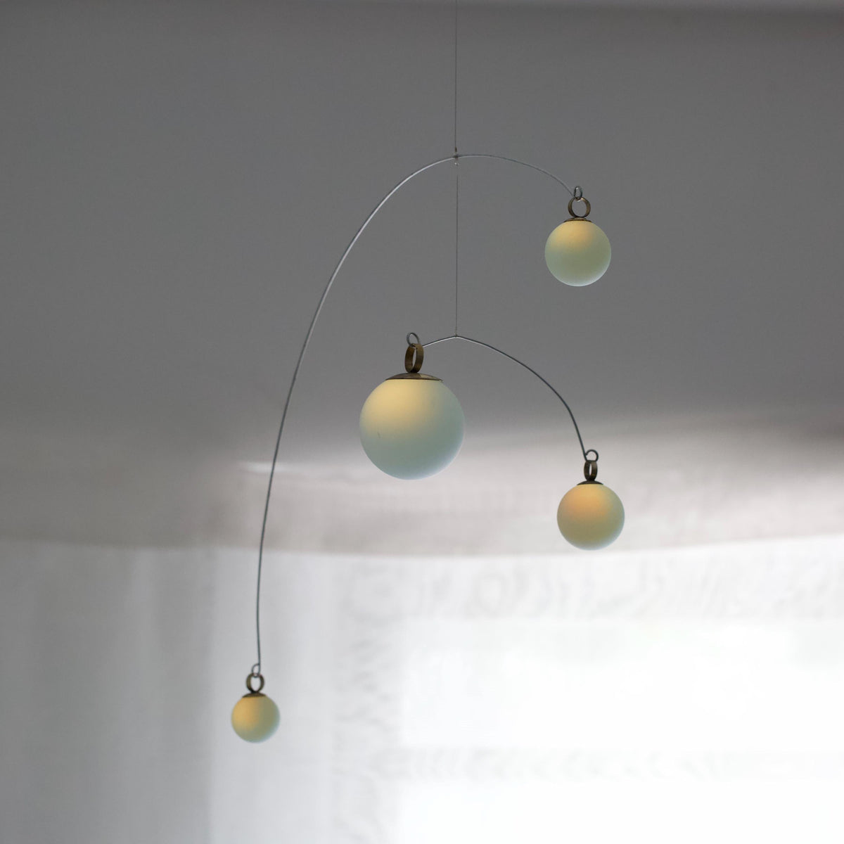 Opalite Glass & Brass Mobile: Handmade Kinetic Sculpture (22” x 14”)