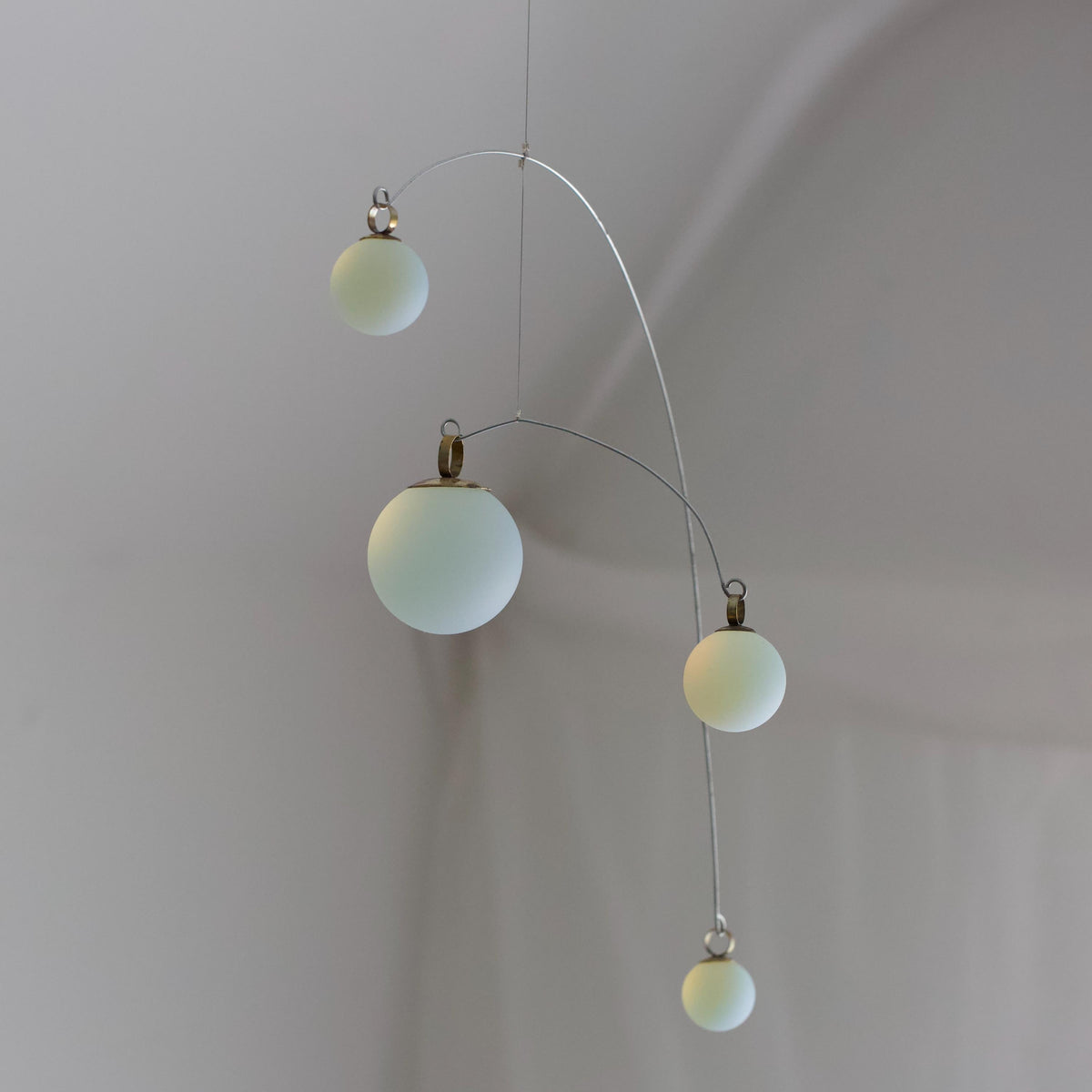 Opalite Glass & Brass Mobile: Handmade Kinetic Sculpture (22” x 14”)