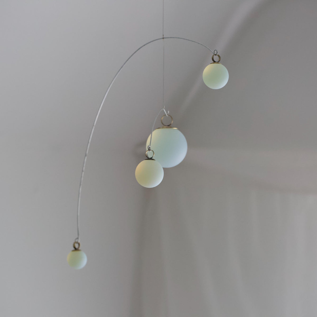 Opalite Glass & Brass Mobile: Handmade Kinetic Sculpture (22” x 14”)