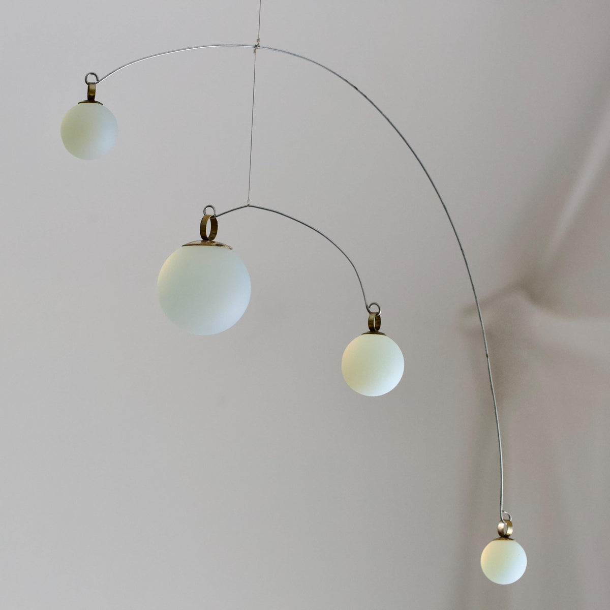 Opalite Glass & Brass Mobile: Handmade Kinetic Sculpture (22” x 14”)