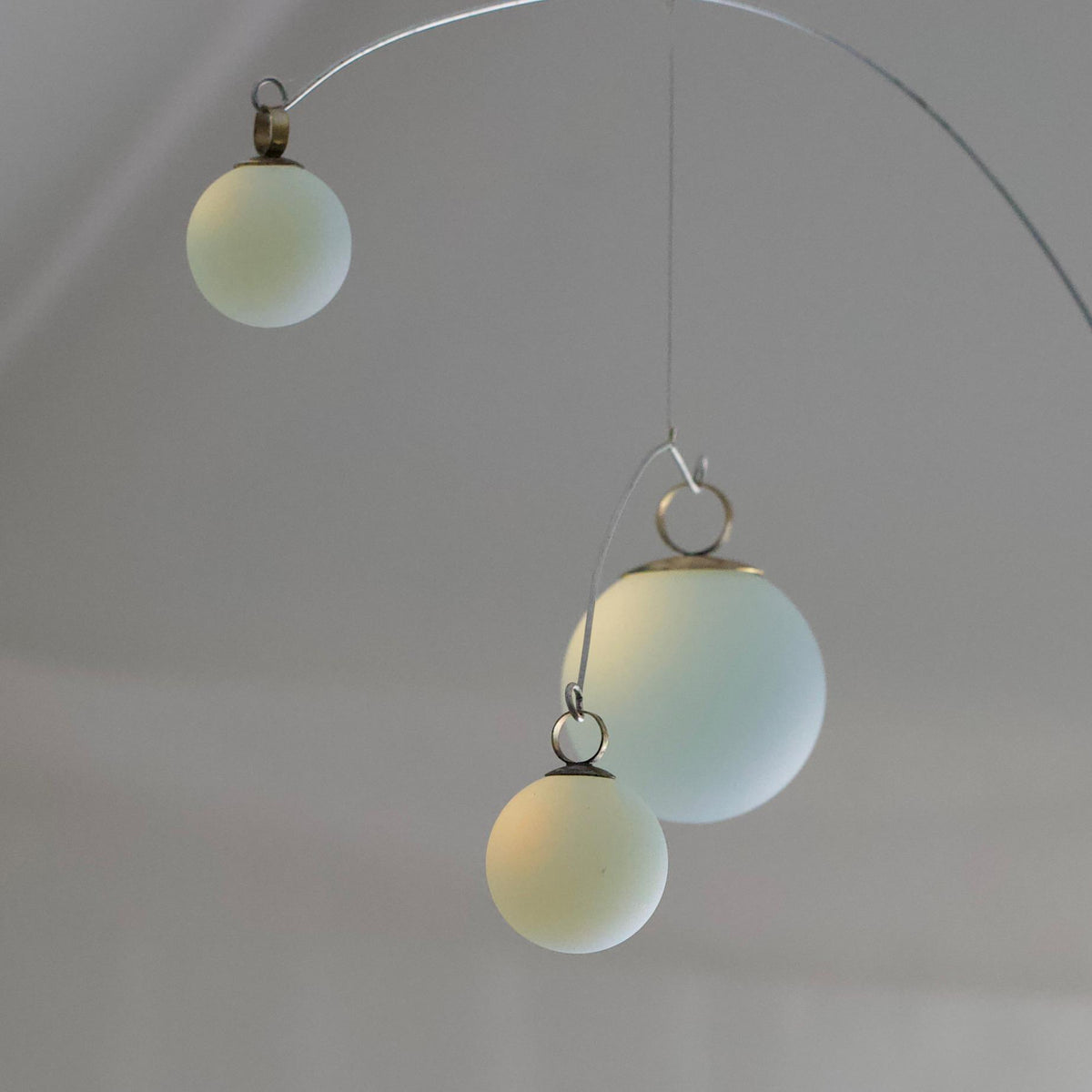 Opalite Glass & Brass Mobile: Handmade Kinetic Sculpture (22” x 14”)