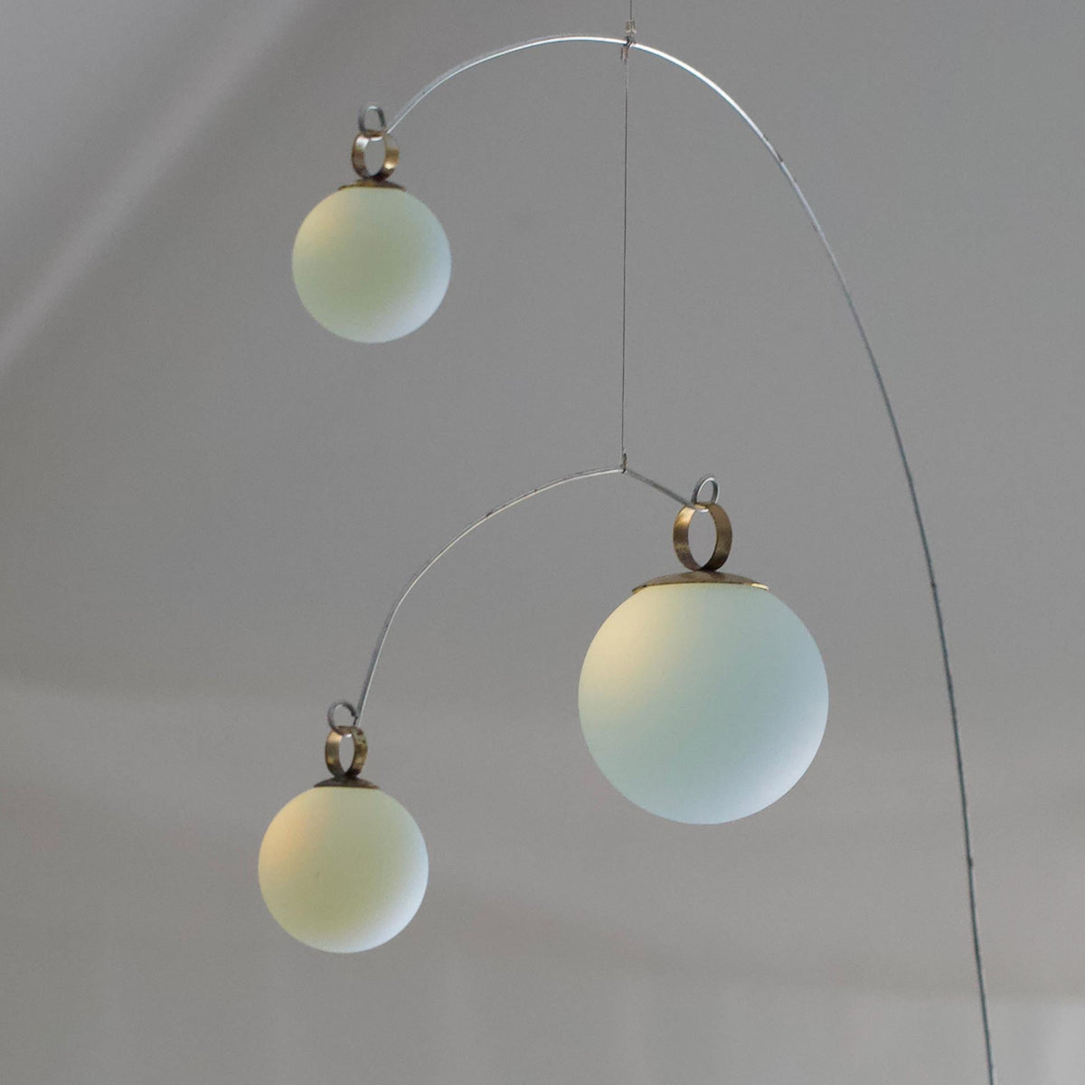 Opalite Glass & Brass Mobile: Handmade Kinetic Sculpture (22” x 14”)
