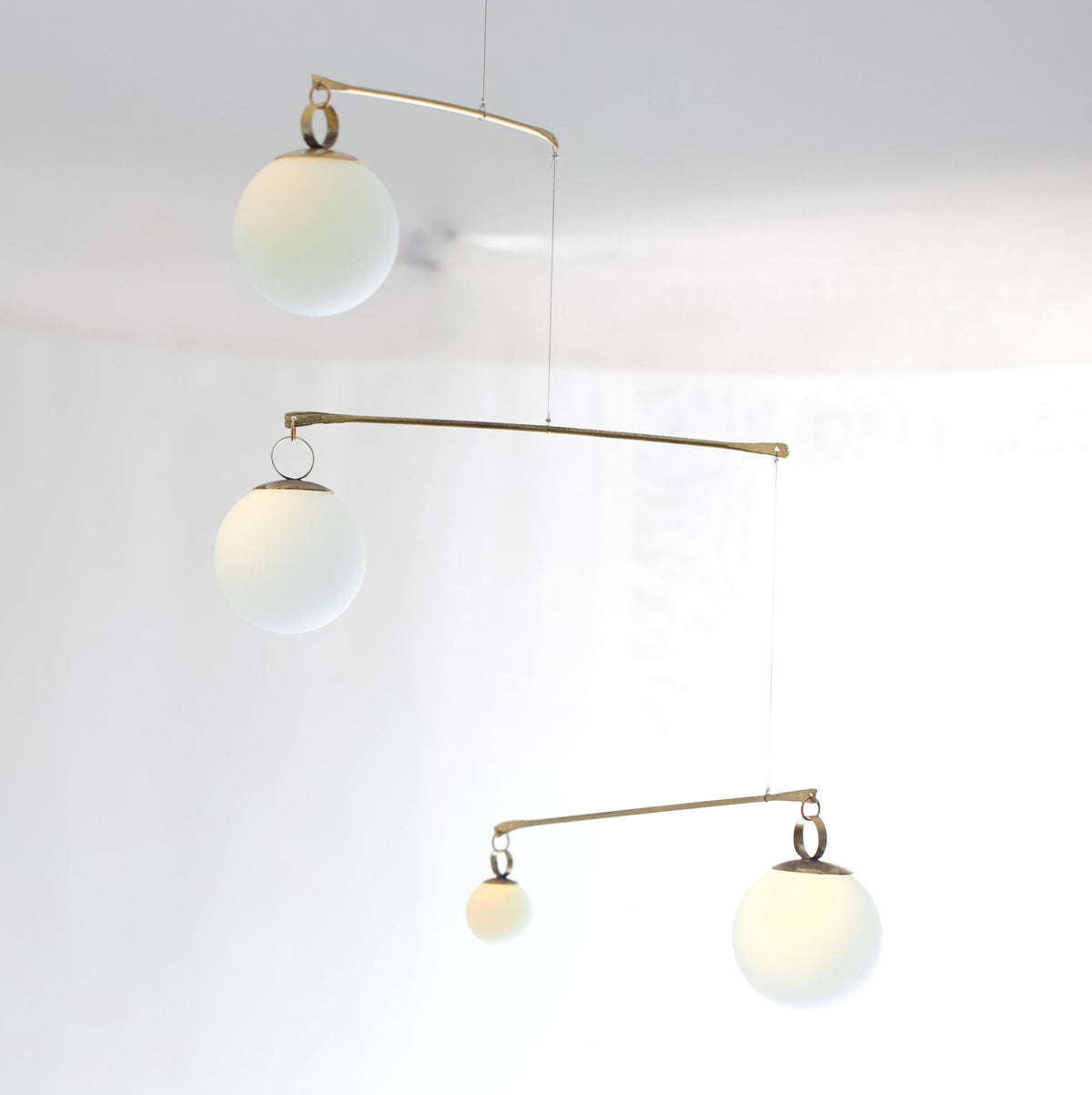 Opalite Glass & Brass Mobile: Handmade Kinetic Sculpture for Indoor/Outdoor Decor