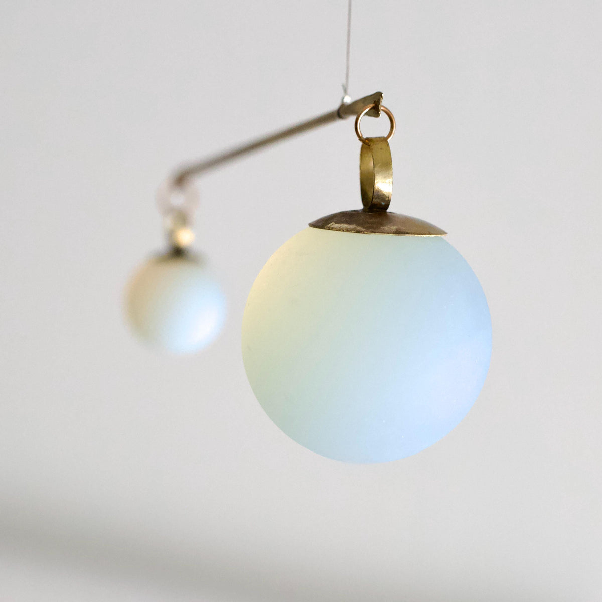 Opalite Glass & Brass Mobile: Handmade Kinetic Sculpture for Indoor/Outdoor Decor