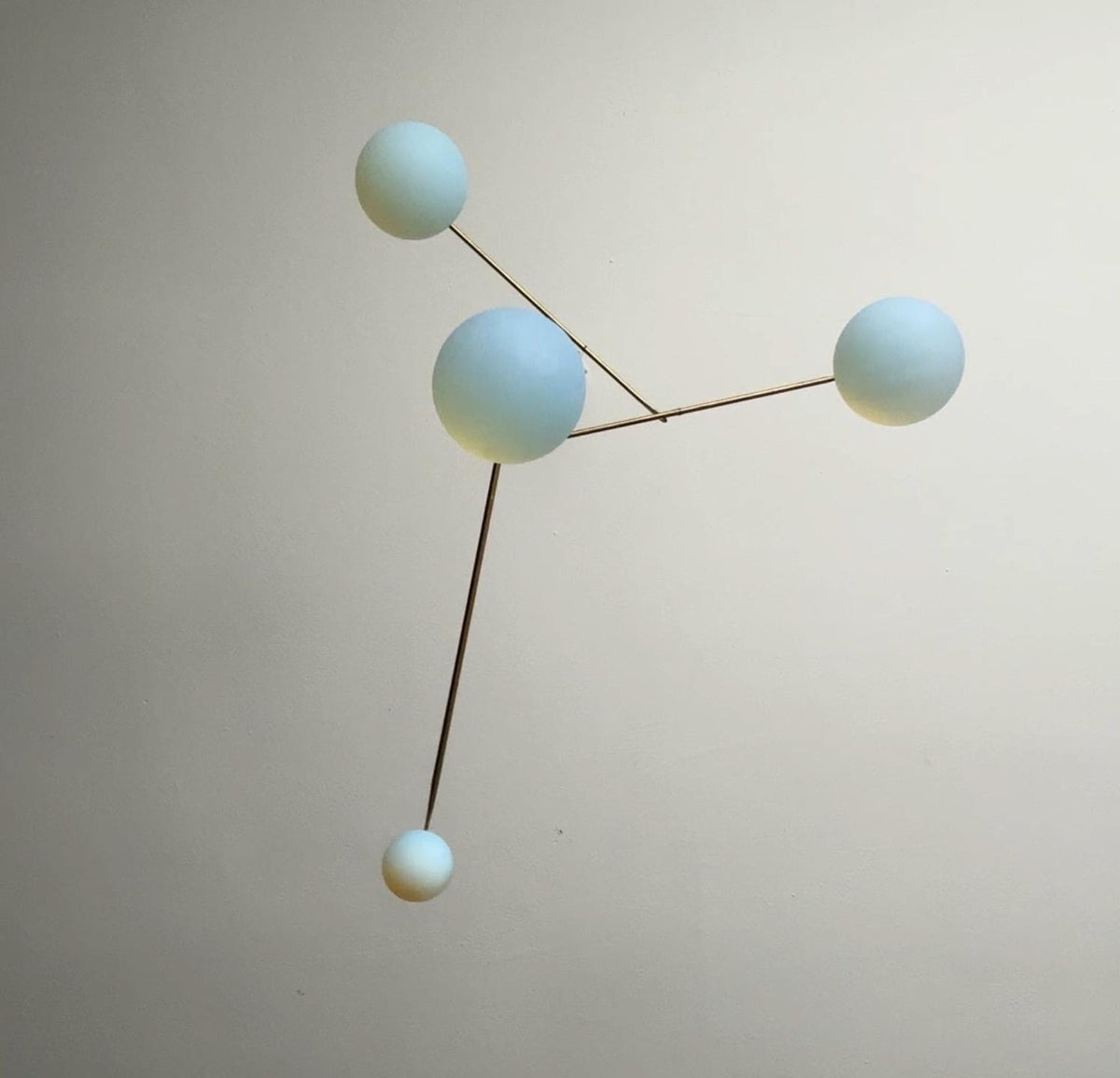 Opalite Glass & Brass Mobile: Handmade Kinetic Sculpture for Indoor/Outdoor Decor