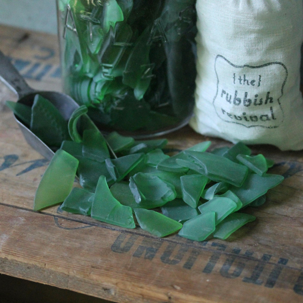 Green Recycled Sea Glass: 13oz Bag for Crafts & Coastal Decor