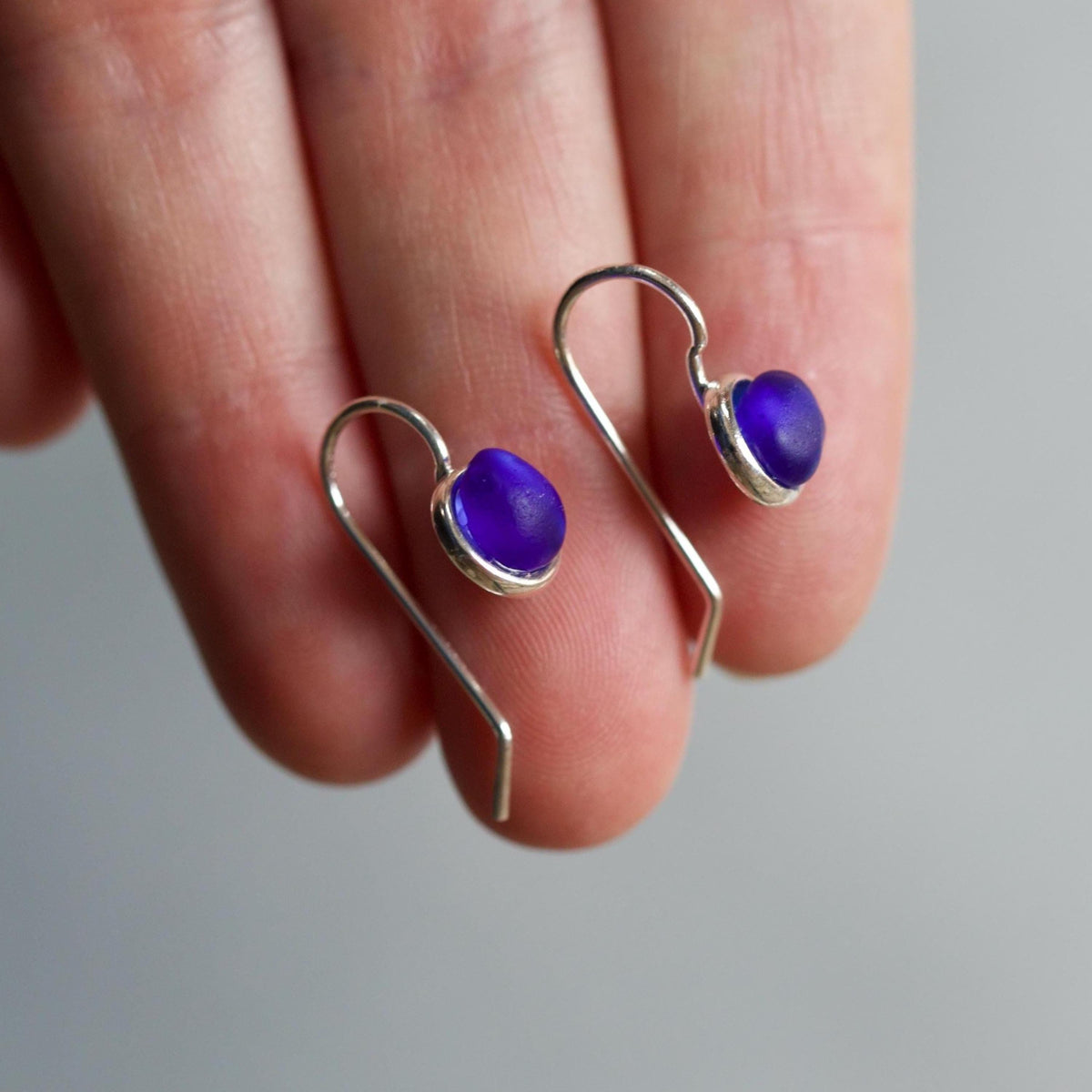 Sea Glass & Silver Petite Drop Earrings - Royal Blue