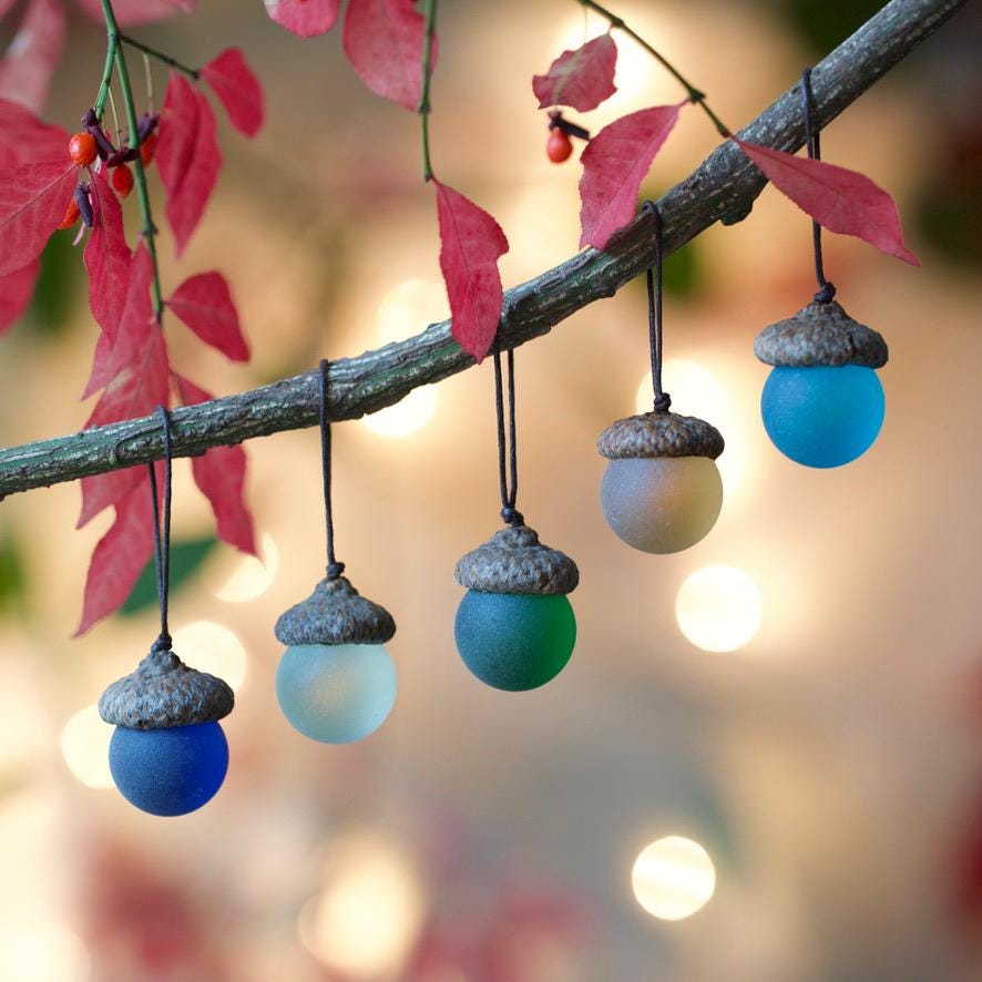 Handmade Sea Glass Acorns: NATURAL Cap Decorative Ornaments