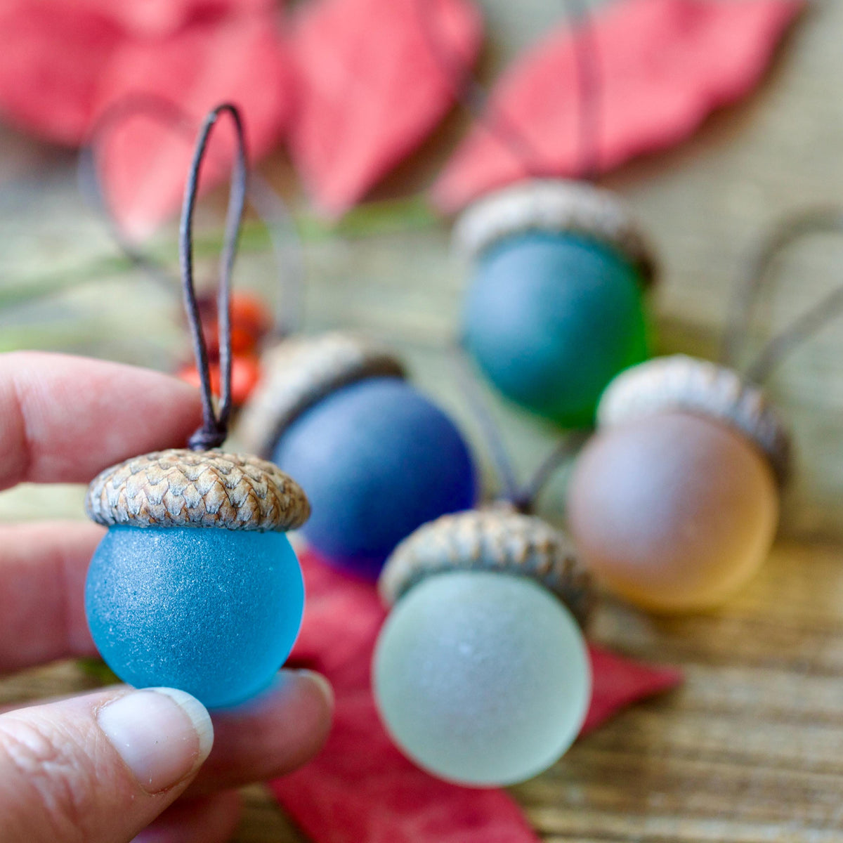 Handmade Sea Glass Acorns: NATURAL Cap Decorative Ornaments