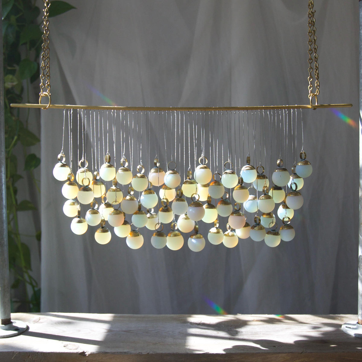 Opalite and Brass Wall Hanging | Handmade Glass Tapestry | Modern Boho Wall Art