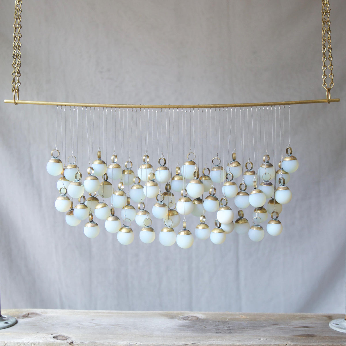 Opalite and Brass Wall Hanging | Handmade Glass Tapestry | Modern Boho Wall Art