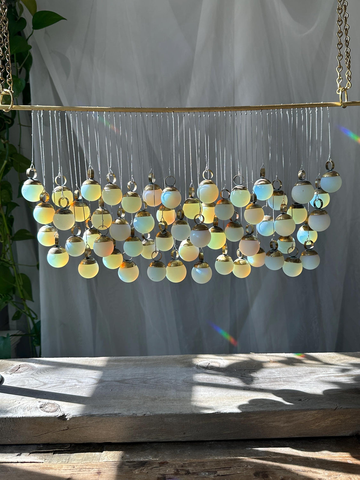 Opalite and Brass Wall Hanging | Handmade Glass Tapestry | Modern Boho Wall Art