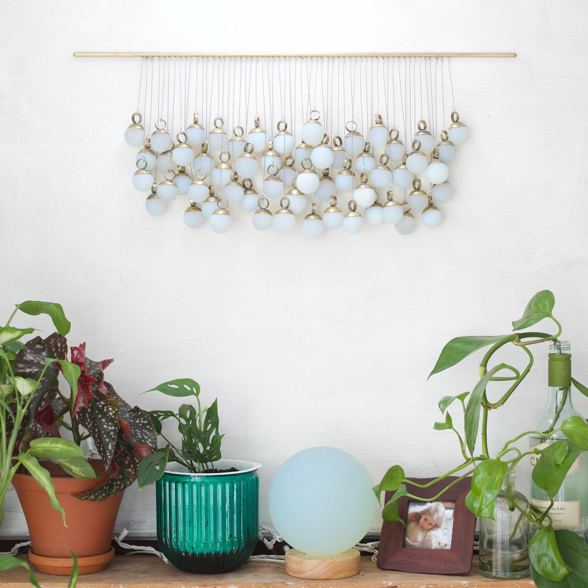 Opalite and Brass Wall Hanging | Handmade Glass Tapestry | Modern Boho Wall Art