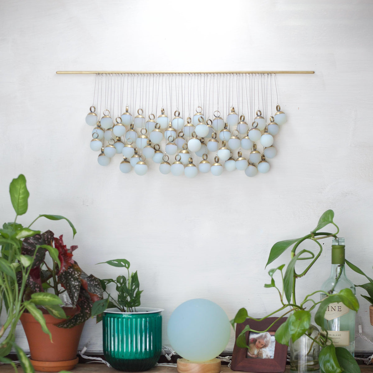 Opalite and Brass Wall Hanging | Handmade Glass Tapestry | Modern Boho Wall Art