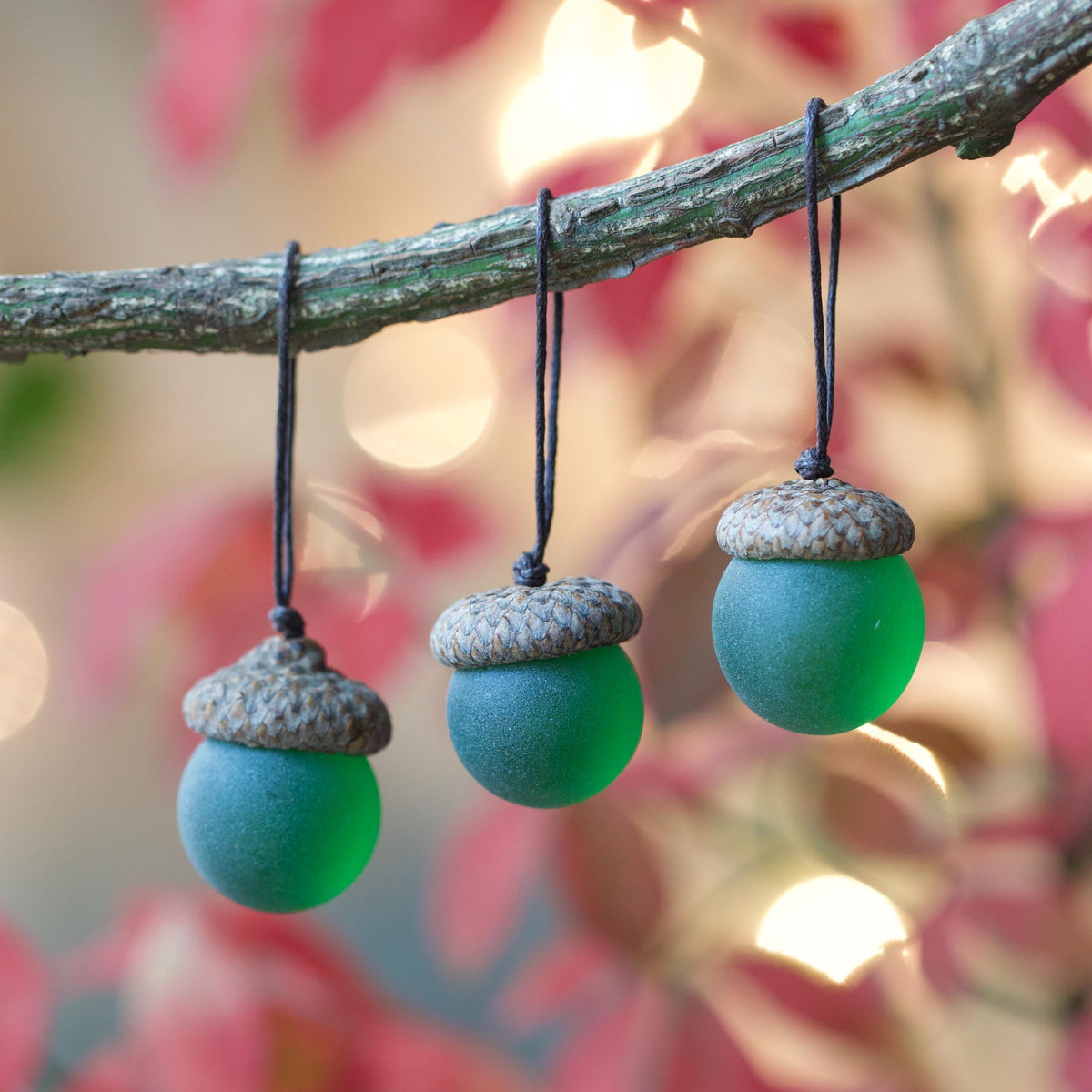 Handmade Sea Glass Acorns: NATURAL Cap Decorative Ornaments