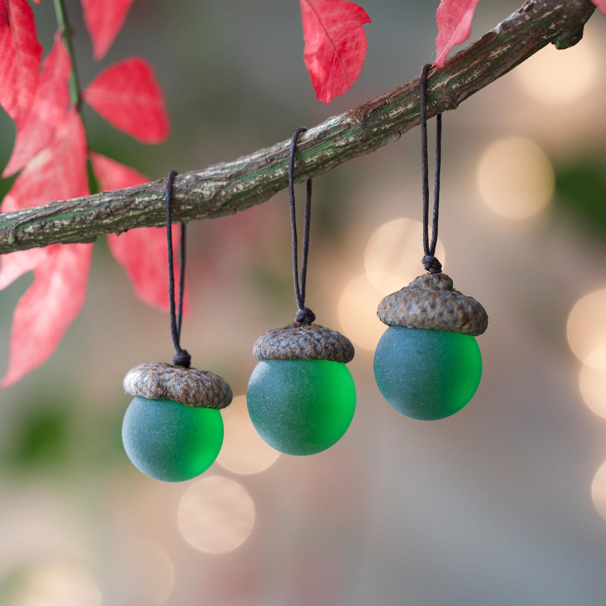 Handmade Sea Glass Acorns: NATURAL Cap Decorative Ornaments